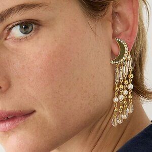 J.CREW CELESTIAL FRINGE HALF MOON EARRINGS CRYSTAL
